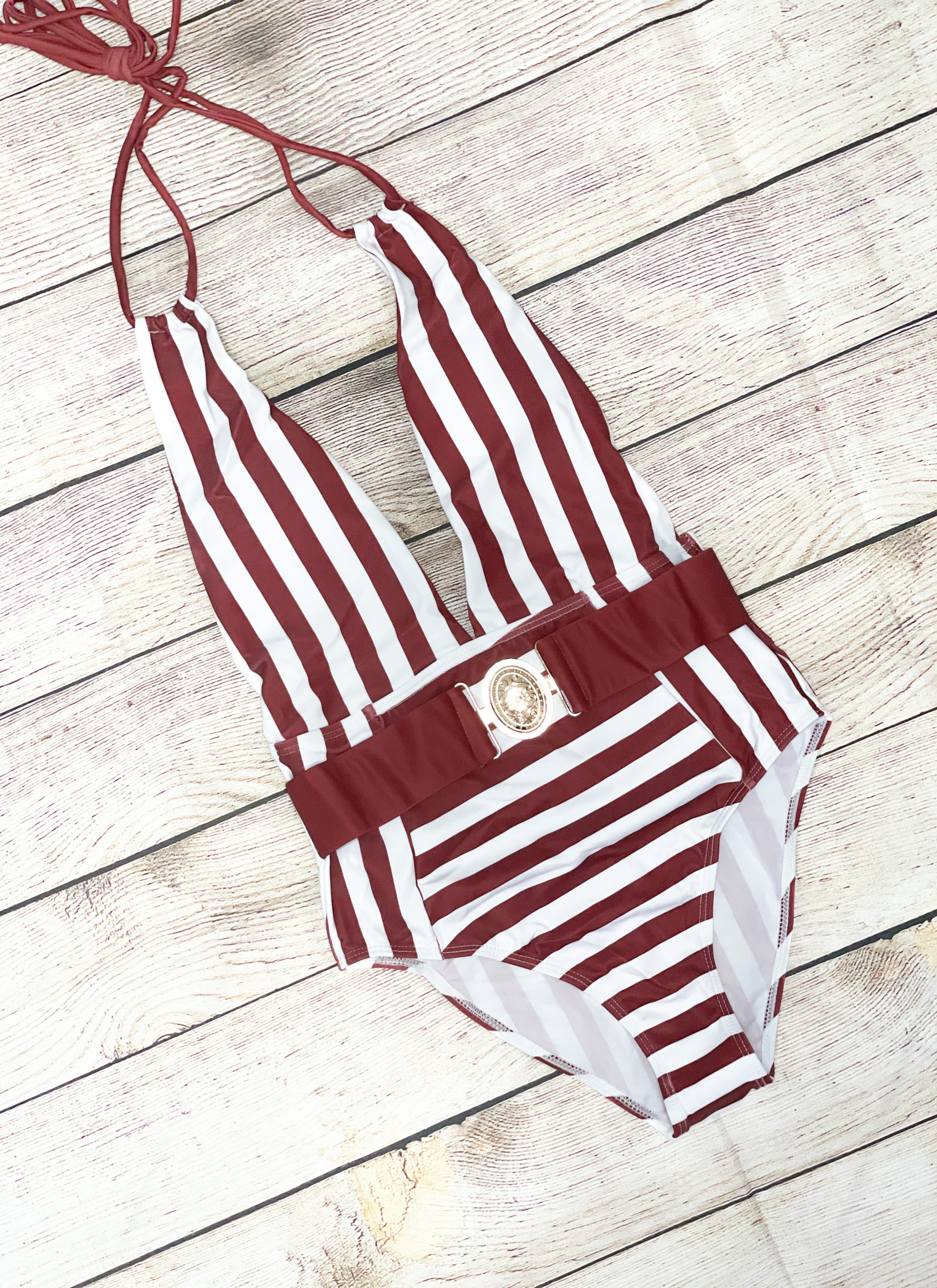 Stripe A Pose Red Swimsuit