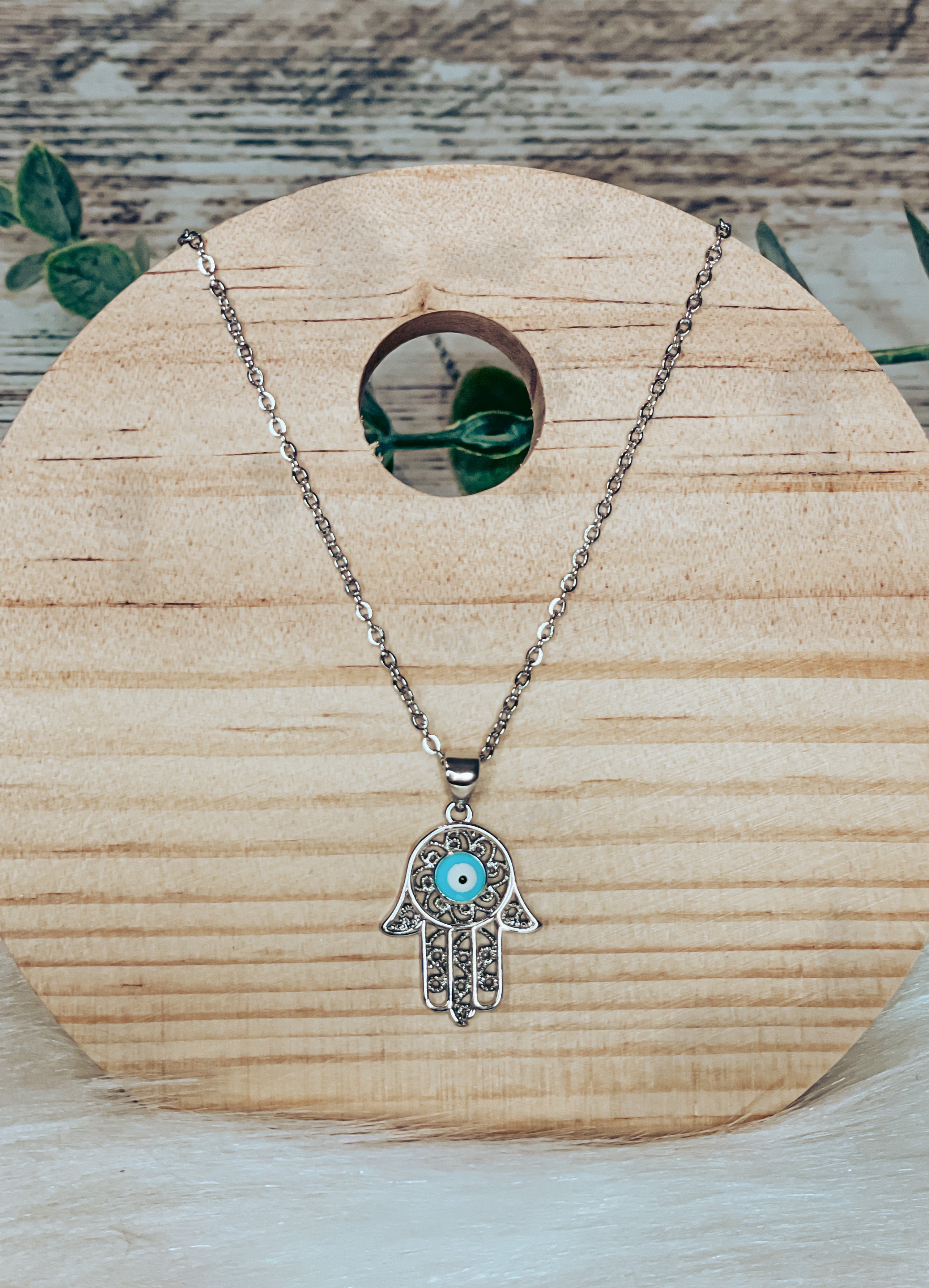 Hamsa Necklace (silver toned)